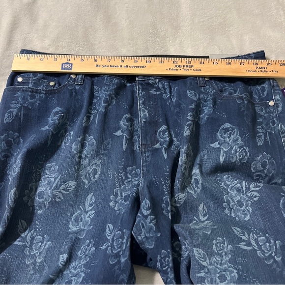 Catherine Women Size 20WP Stretch Elastic Waist Floral Crop Capri Denim Jean NEW - Picture 5 of 13